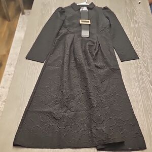 SHEIN Black Textured Long Sleeve Dress